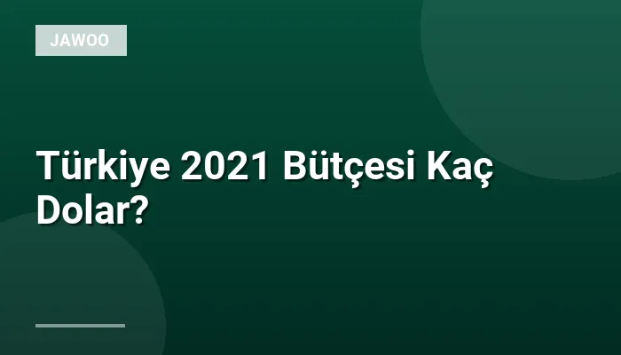 Türkiye 2021 Bütçesi Kaç Dolar?