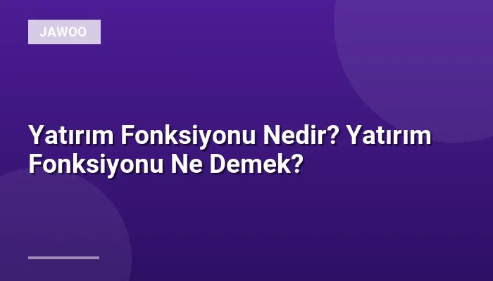 Yatırım Fonksiyonu Nedir? Yatırım Fonksiyonu Ne Demek?